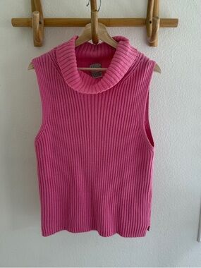 BASIC EDITIONS Y2K vintage Pink mockneck turtleneck sweater sleeveless rib knit